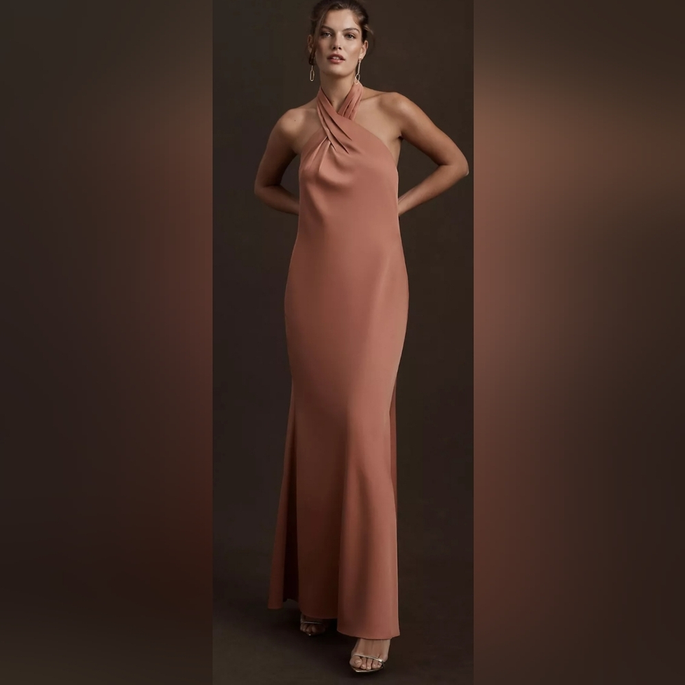 BHLDN Ruby Twist Halter Satin Gown Sedona Size 2